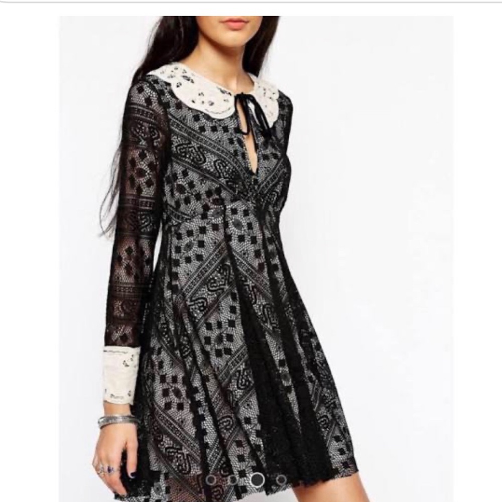 Free People Black Dress with Lace Peter Pan Collar